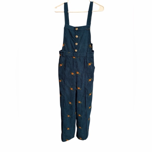 Women's Ditsy Floral Corduroy Jumpsuit Overalls w/Sunflower Embroidery-Size XS - Picture 1 of 13